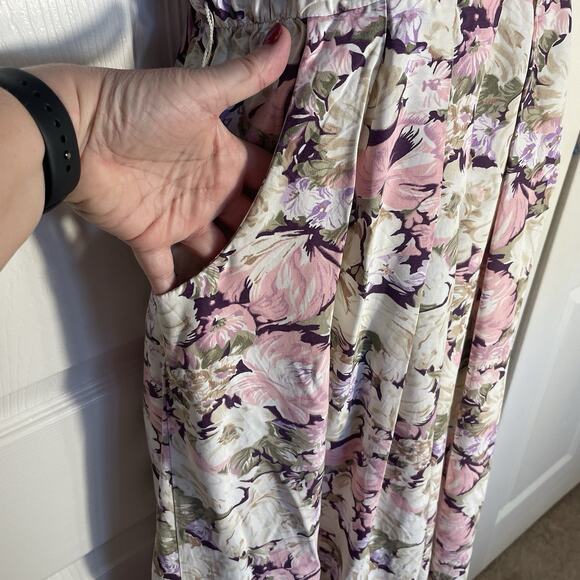 Vintage 80s SL Fashions Dress Women 8 Cream Pink Floral Pastel Cottagecore Fairy - Picture 4 of 12